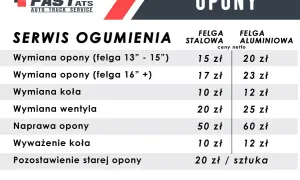 Cennik serwisu opon: ile kosztuje wymiana opon na felgach stalowych i aluminiowych, wyważenie, naprawa.