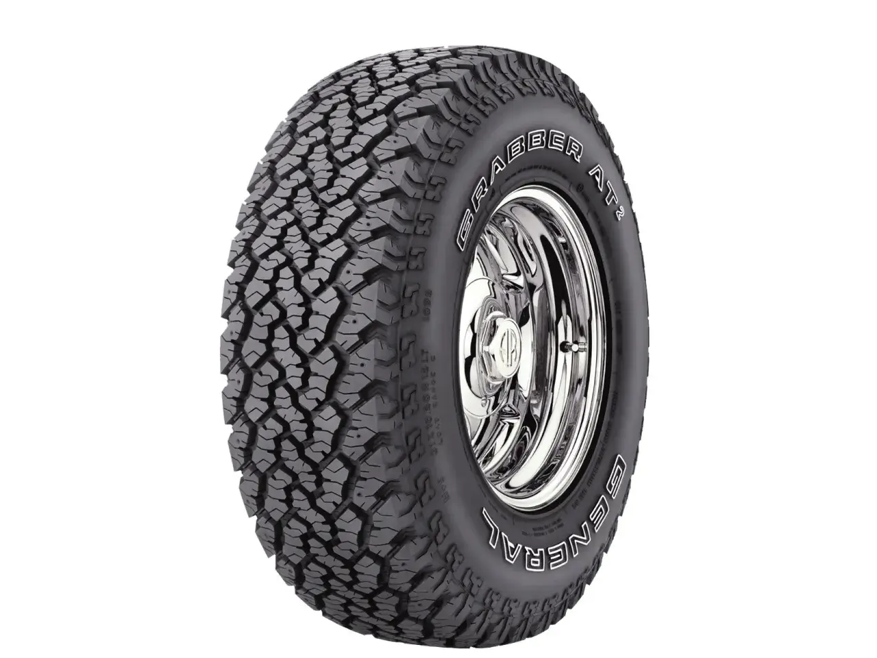 Opona terenowa General Grabber AT2 na chromowanej feldze, idealna do Toyota 4x4.