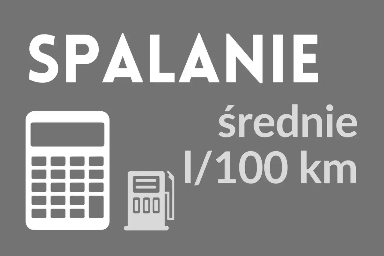 Grafika pokazuje kalkulator i dystrybutor paliwa, symbolizujące jak obliczyć spalanie. Napis