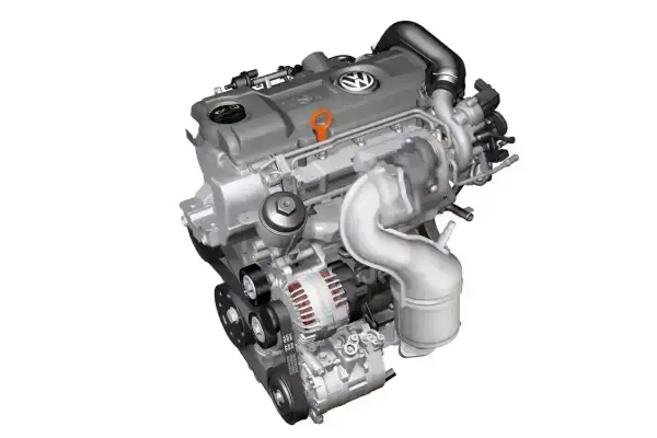 Nowoczesny silnik wysokoprężny Volkswagena z turbosprężarką i paskiem napędowym.