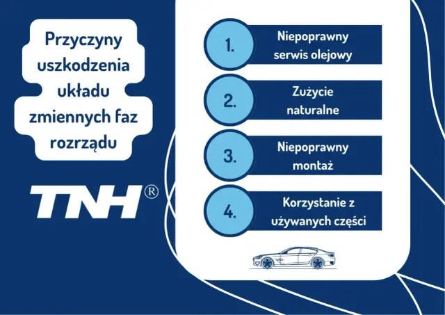Przyczyny uszkodzenia układu zmiennych faz rozrządu: niepoprawny serwis olejowy, zużycie naturalne, niepoprawny montaż, korzystanie z używanych części.